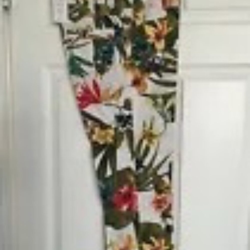 $88 Cache Tropical Print Capri Cropped Cuff Pants 6 NWT